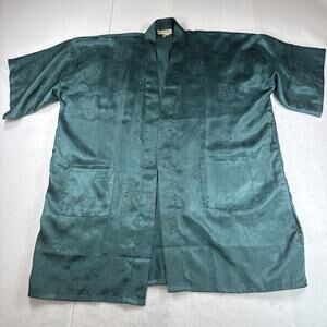 VTG Golden Dragon Silk Kimono Robe Emerald Green As Is Repair Project Mens M